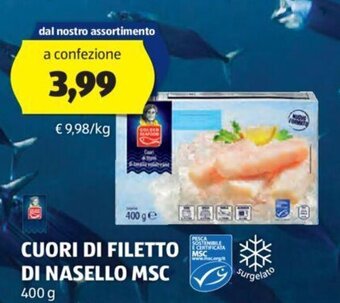 ALDI CUORI DI FILETTO DI NASELLO MSC 400 g offerta
