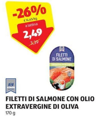 ALDI FILETTI DI SALMONE CON OLIO EXTRAVERGINE DI OLIVA 170 g offerta