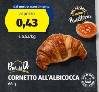 ALDI Pan Del Di CORNETTO ALL'ALBICOCCA 66 g offerta