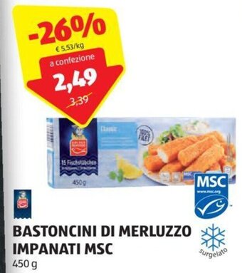 ALDI BASTONCINI DI MERLUZZO IMPANATI MSC 450 g offerta