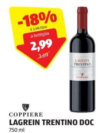 ALDI COPPIERE LAGREIN TRENTINO DOC 750 ml offerta