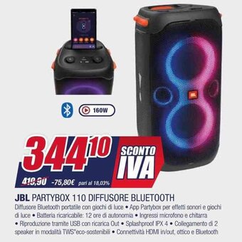 JBL PARTYBOX 110 DIFFUSORE BLUETOOTH