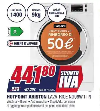 HOTPOINT ARISTON LAVATRICE NG96W IT N