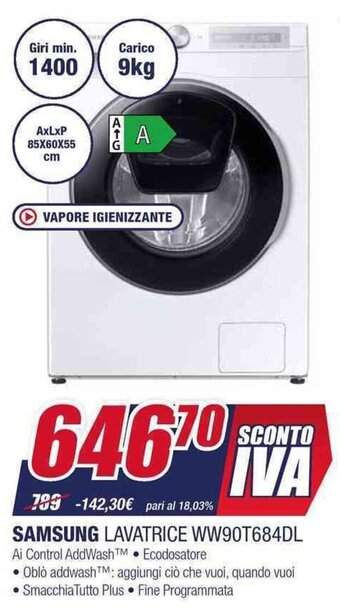 SAMSUNG LAVATRICE WW90T684DL