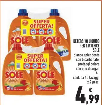 Conad Sole Detersivo Liquido per Lavatrice 2 pezzi 4l offerta