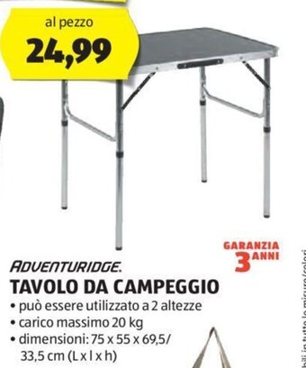 ADVENTURIDGE. TAVOLO DA CAMPEGGIO
