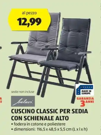 ALDI belavi. CUSCINO CLASSIC PER SEDIA CON SCHIENALE ALTO offerta