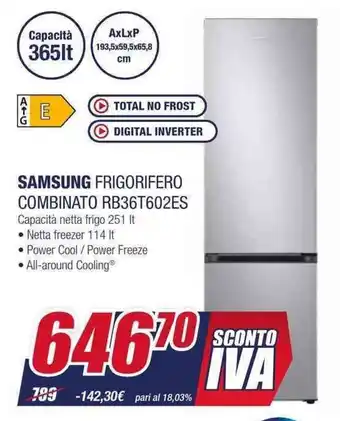 SAMSUNG FRIGORIFERO COMBINATO RB36T602ES