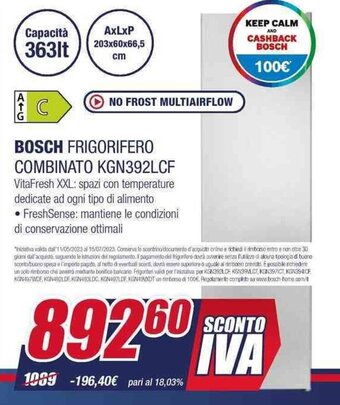 Trony BOSCH FRIGORIFERO COMBINATO KGN392LCF offerta