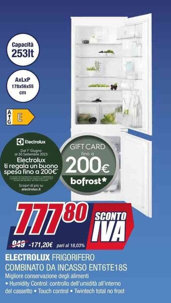 Trony ELECTROLUX FRIGORIFERO COMBINATO DA INCASSO ENT6TE18S offerta