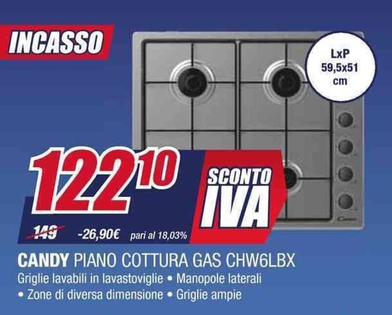 Trony CANDY PIANO COTTURA GAS CHW6LBX offerta