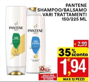 PANTENE SHAMPOO/BALSAMO VARI TRATTAMENTI 150/225 ML