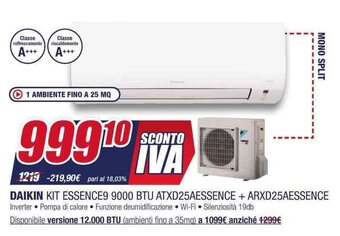 DAIKIN KIT ESSENCE9 9000 BTU ATXD25AESSENCE + ARXD25AESSENCE