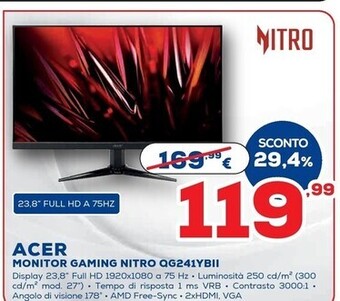 Acer monitor gaming nitro qg241ybii