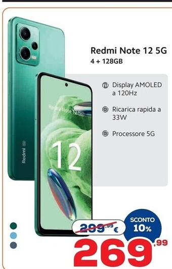 Xiaomi redmi note 12 5g 16,9 cm (6.67) dual sim ibrida android 12 usb tipo-c 4 gb 128 gb 5000 mah verde