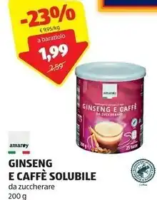 ALDI Amarey ginseng e caffe sazucchera offerta
