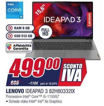 Trony LENOVO IDEAPAD 3 82H803321X offerta