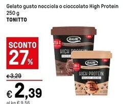 Iper La Grande Tonitto gelato gusto nocciola o cioccolato high protein offerta