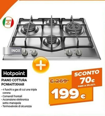 Expert Hotpoint PCN 641 T/IX/HAR Piano Cottura Acciaio Inossidabile Da Incasso 60 Cm Gas 4 Fornello(i) offerta