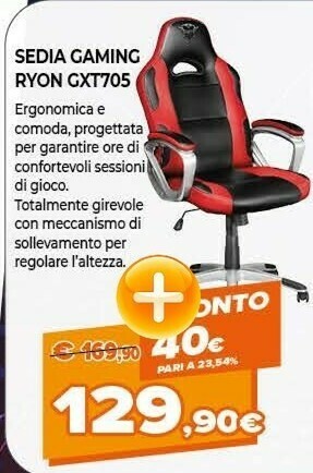 Trust GXT 705 Ryon Sedia Da Gaming Per PC Nero, Rosso