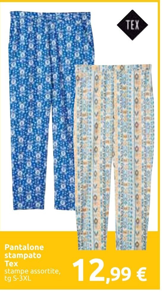 Carrefour Pantalone stampato Tex stampe assortite, tg S-3XL offerta
