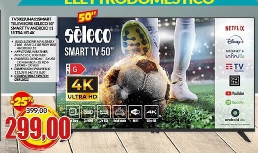 Risparmio Casa Seleco tv5022uha11smart televisore 50 smart tv android 11 ultra hd 4k offerta
