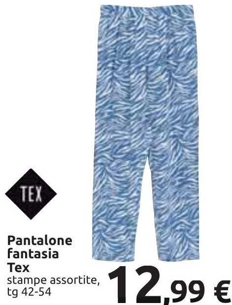Carrefour TEX Pantalone fantasia Tex stampe assortite, tg 42-54 offerta
