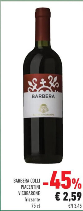 BARBERA COLLI PIACENTINI VICOBARONE frizzante 75 cl