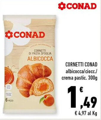 Conad CORNETTI CONAD albicocca/ciocc./ crema pastic. 300g offerta