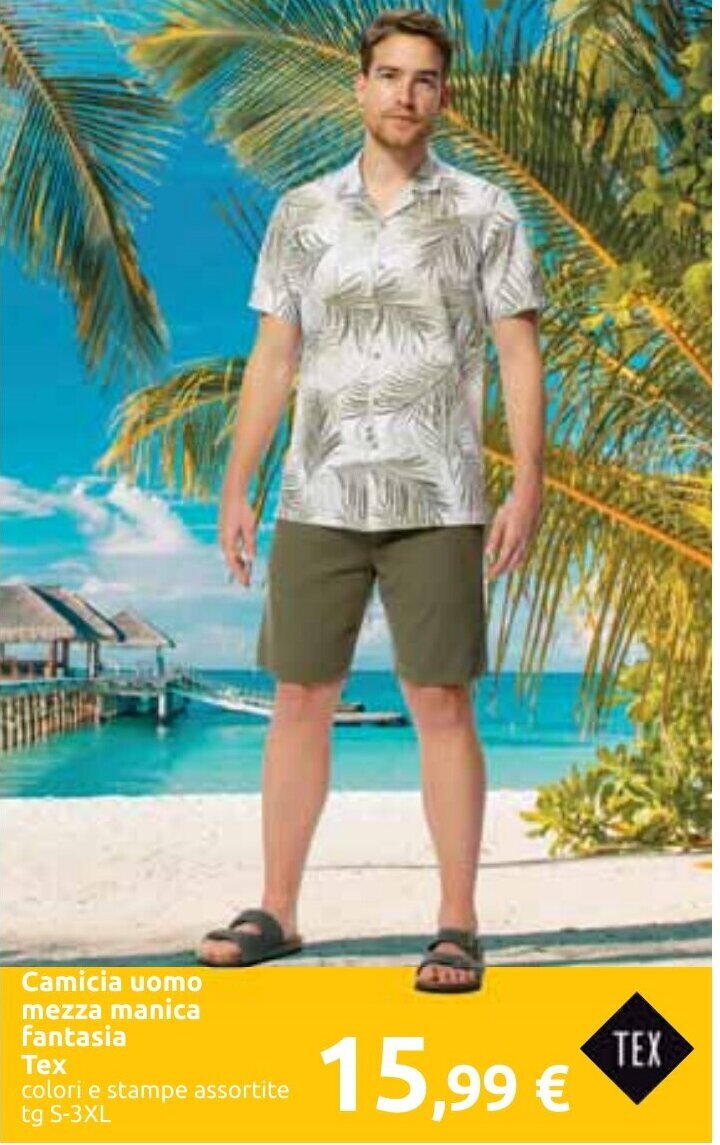 Carrefour Camicia uomo mezza manica fantasia Tex S-3XL offerta