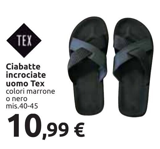 Carrefour Ciabatte incrociate uomo Tex colori marrone 40-45 offerta