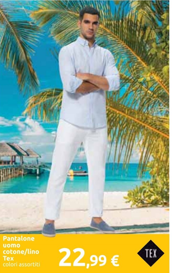 Carrefour Pantalone uomo cotone/lino Tex colori assortiti Tex offerta