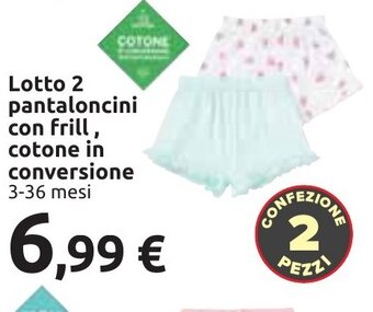 Carrefour Lotto 2 pantaloncini con frill, cotone in conversione 3-36 mesi offerta
