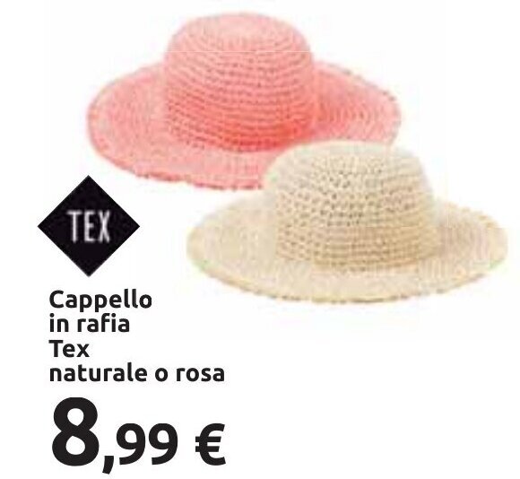 Carrefour Cappello in rafia Tex naturale o rosa offerta