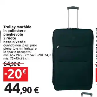 Carrefour Trolley morbido in poliestere pieghevole 2 ruote nero o verde offerta