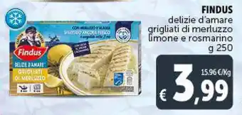 Deco Supermercati FINDUS delizie d'amare grigliati di merluzzo limone e rosmarino g 250 offerta