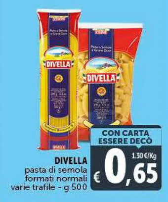 Deco Supermercati DIVELLA pasta di semola formati normali varie trafile - g 500 offerta