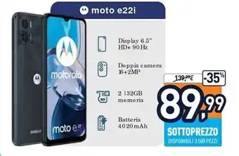 Unieuro Motorola moto e22i 16,5 cm (6.5) doppia sim android 12 go edition 4g usb tipo-c 2 gb 32 gb 4020 mah grigio offerta