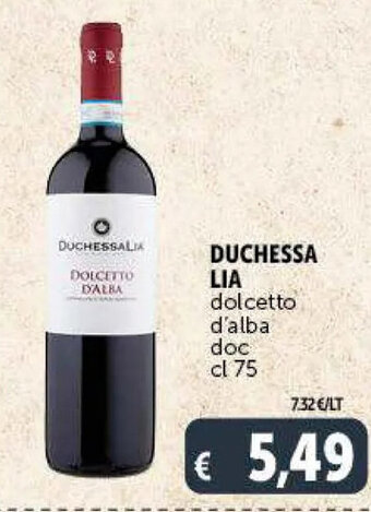 Deco Supermercati DUCHESSA LIA dolcetto d'alba doc cl 75 offerta