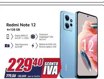 Xiaomi redmi note 12 16,9 cm (6.67) doppia sim android 12 4g usb tipo-c 4 gb 128 gb 5000 mah blu