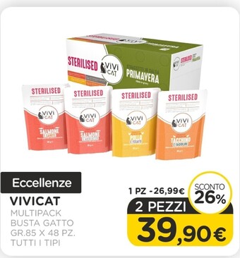 Arcaplanet Vivicat - multipack busta gatto gr.85 x 48 pz. tutti i tipi offerta