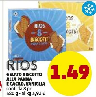 PENNY Rios Gelato Biscotto Alla Panna E Cacao 380g offerta