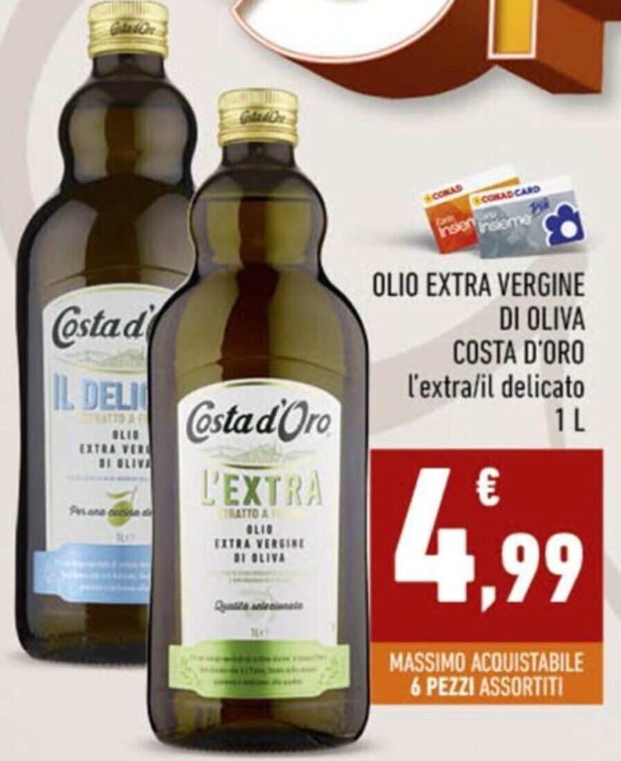 Conad OLIO EXTRA VERGINE DI OLIVA COSTA D'ORO l'extra/il delicato 1 L offerta
