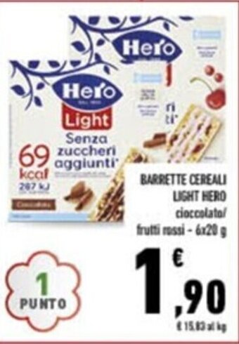 BARRETTE CEREALI LIGHT HERO cioccolato/ frutti rossi - 6x20 g