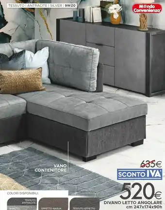 Mondo Convenienza Divano Letto Angolare Cm 247x174x90h offerta
