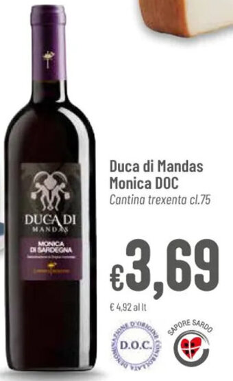 Pan Duca di Mandas Monica DOC Cantina trexenta cl.75 offerta