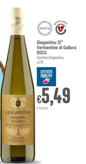 Pan Giogantinu 12° Vermentino di Gallura DOCG Cantina Giogantinu cl.75 offerta