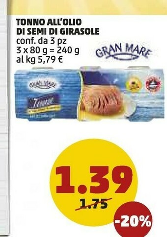 PENNY Gran Mare Tonno All'olio Di Semi offerta