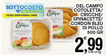 Gecop Del Campo Cotoletta/Cricche/Spinacette/Cordon Bleu di Pollo 500gr offerta