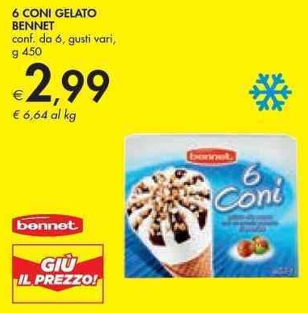 Bennet 6 CONI GELATO BENNET conf. da 6, gusti vari, g 450 offerta